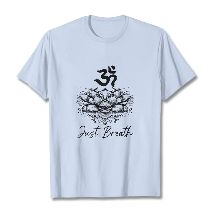 Camiseta informal de algodón con estampado de flor de loto y símbolo Buddha Stones - Cian claro - 2XL - image 19