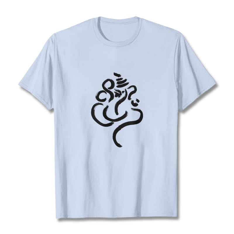 Camiseta informal de algodón con estampado de Ganesha y Buddha Stones - Cian claro - 2XL - image 18