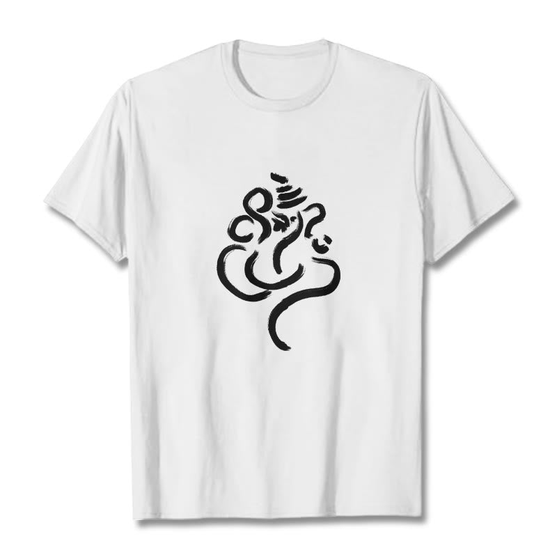 Camiseta informal de algodón con estampado de Ganesha y Buddha Stones - Blanco - 2XL - image 6