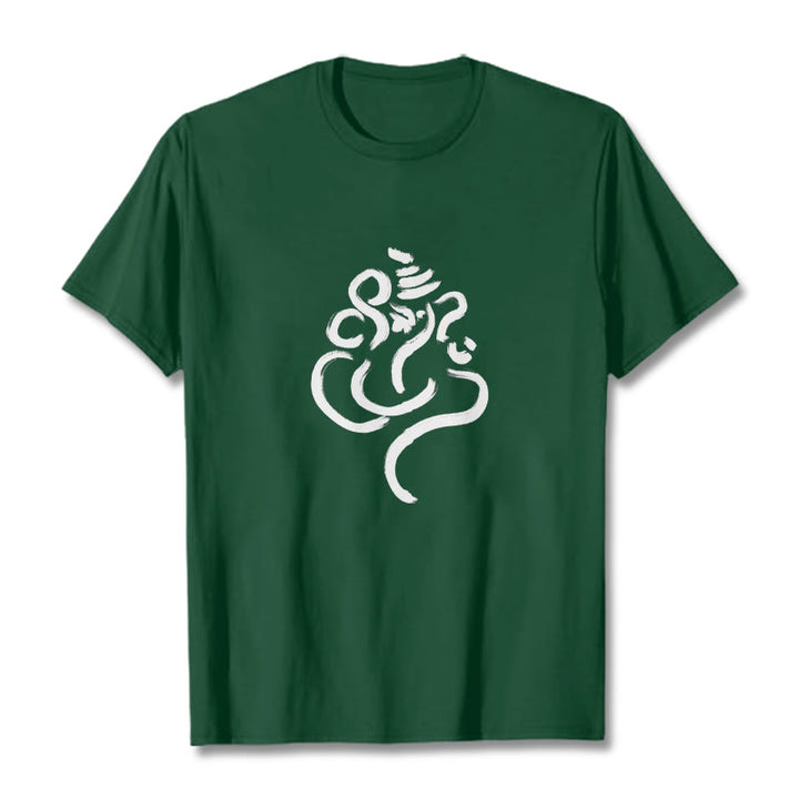 Camiseta informal de algodón con estampado de Ganesha y Buddha Stones - Verde bosque - 2XL - image 10
