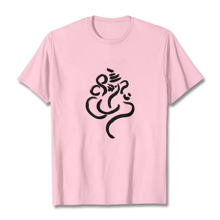 Camiseta informal de algodón con estampado de Ganesha y Buddha Stones - rosa claro - 2XL - image 12