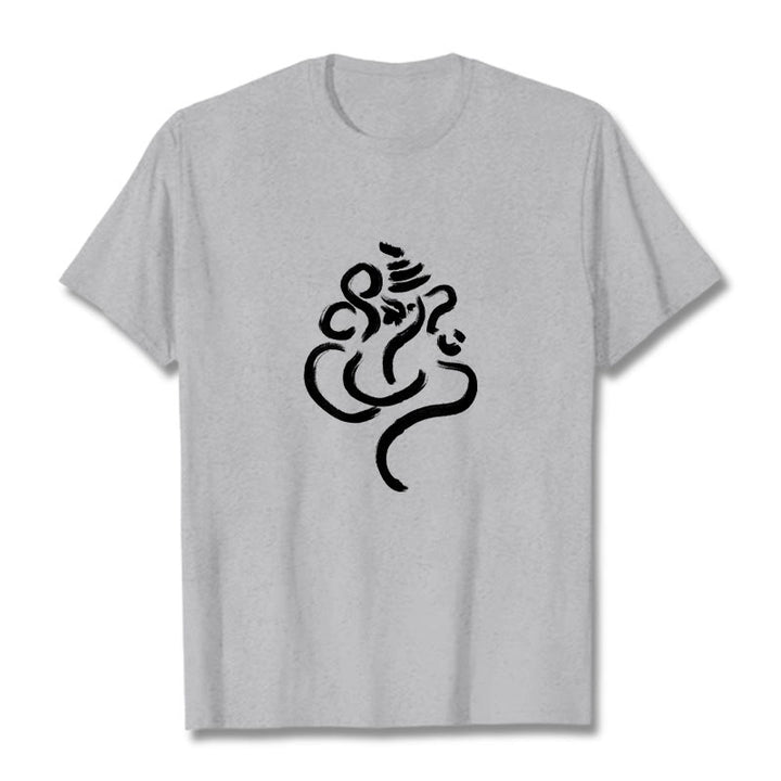 Camiseta informal de algodón con estampado de Ganesha y Buddha Stones - Gris claro - 2XL - image 19
