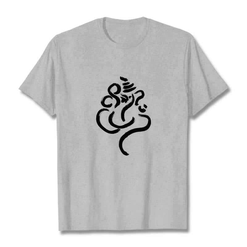 Camiseta informal de algodón con estampado de Ganesha y Buddha Stones - Gris claro - 2XL - image 20