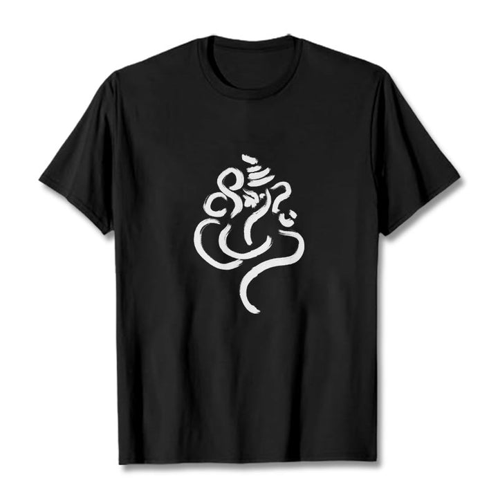 Camiseta informal de algodón con estampado de Ganesha y Buddha Stones - Negro - 2XL - image 0