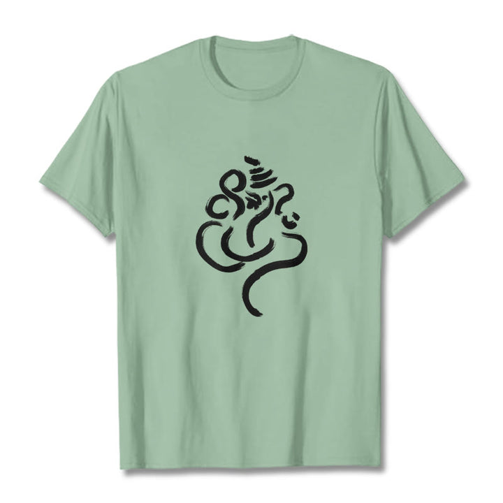Camiseta informal de algodón con estampado de Ganesha y Buddha Stones - Verde pálido - 2XL - image 14