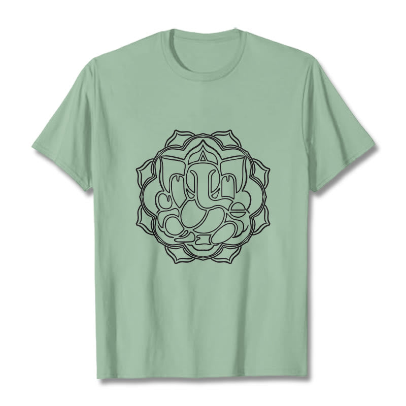 Camiseta de algodón con diseño de mandala y Buddha Stones, estampado de Ganesha - Verde pálido - 2XL - image 15