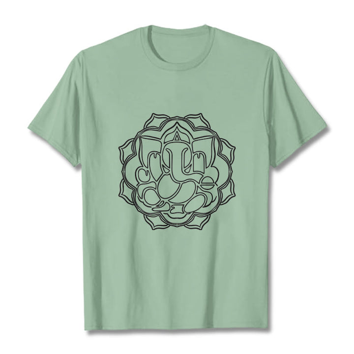 Camiseta de algodón con diseño de mandala y Buddha Stones, estampado de Ganesha - Verde pálido - 2XL - image 15