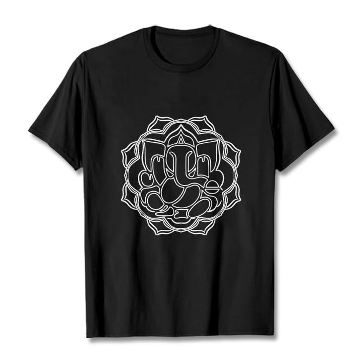 Camiseta de algodón con diseño de mandala y Buddha Stones, estampado de Ganesha - Negro - 2XL - image 4