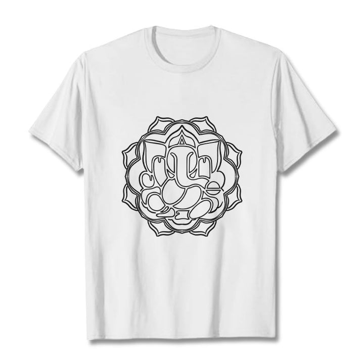 Camiseta de algodón con diseño de mandala y Buddha Stones, estampado de Ganesha - Blanco - 2XL - image 8