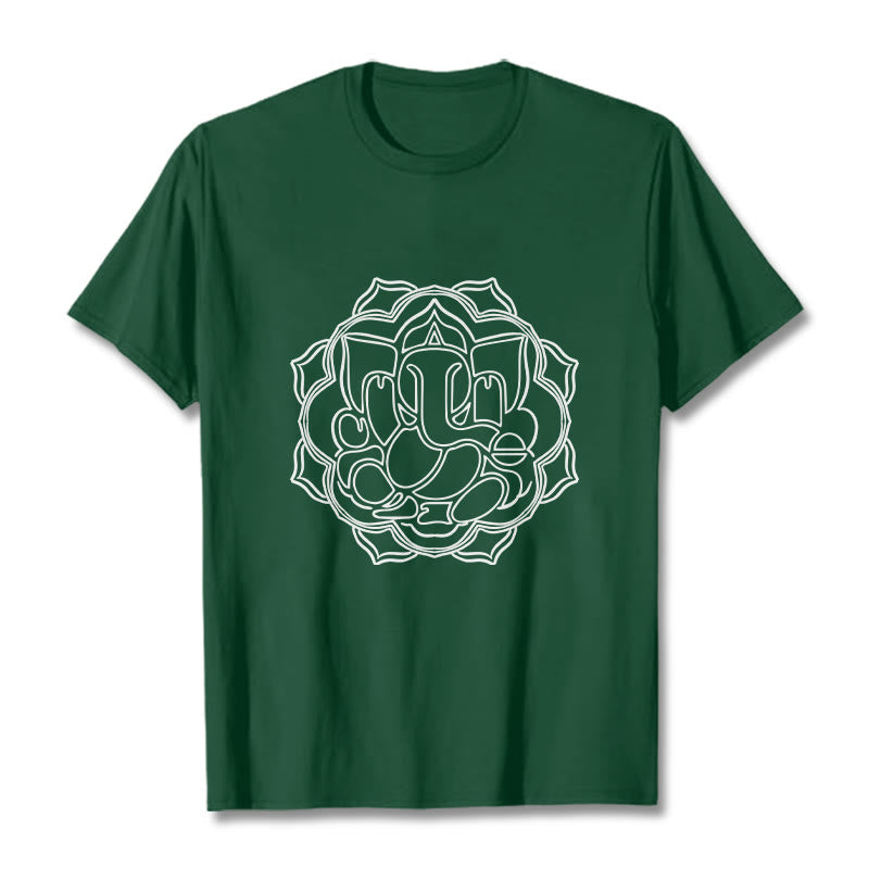 Camiseta de algodón con diseño de mandala y Buddha Stones, estampado de Ganesha - Verde bosque - 2XL - image 1