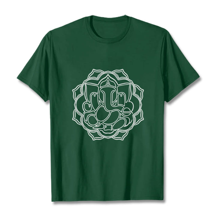 Camiseta de algodón con diseño de mandala y Buddha Stones, estampado de Ganesha - Verde bosque - 2XL - image 1