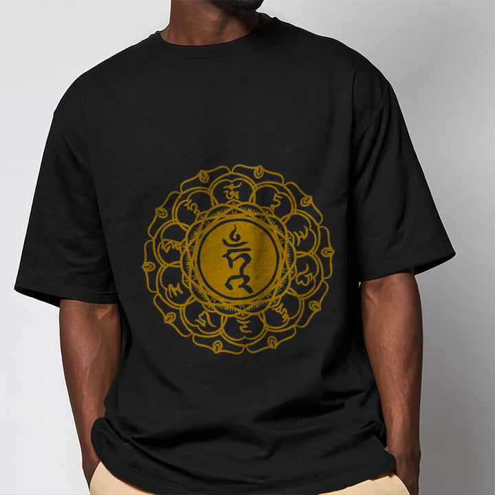 Camiseta de algodón con estampado de Vishuddha y símbolo de zumbido de Buddha Stones - image 6