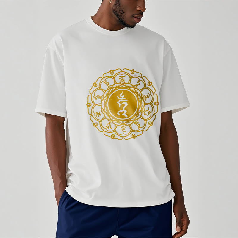 Camiseta de algodón con estampado de Vishuddha y símbolo de zumbido de Buddha Stones - image 2