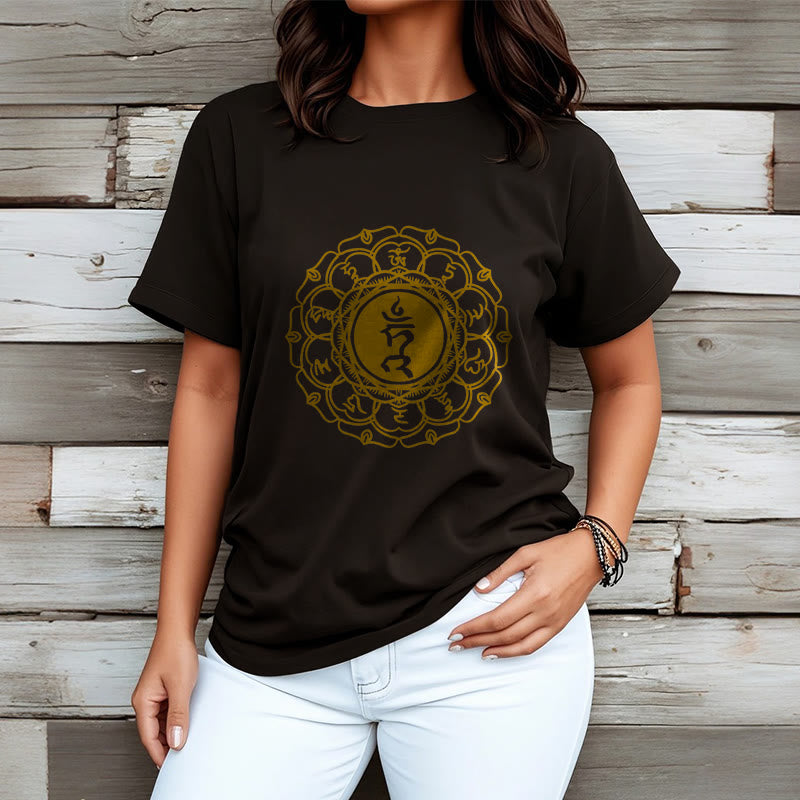 Camiseta de algodón con estampado de Vishuddha y símbolo de zumbido de Buddha Stones - image 8