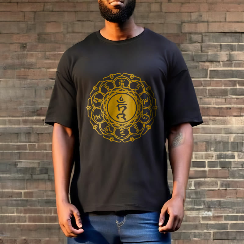 Camiseta de algodón con estampado de Vishuddha y símbolo de zumbido de Buddha Stones - image 7