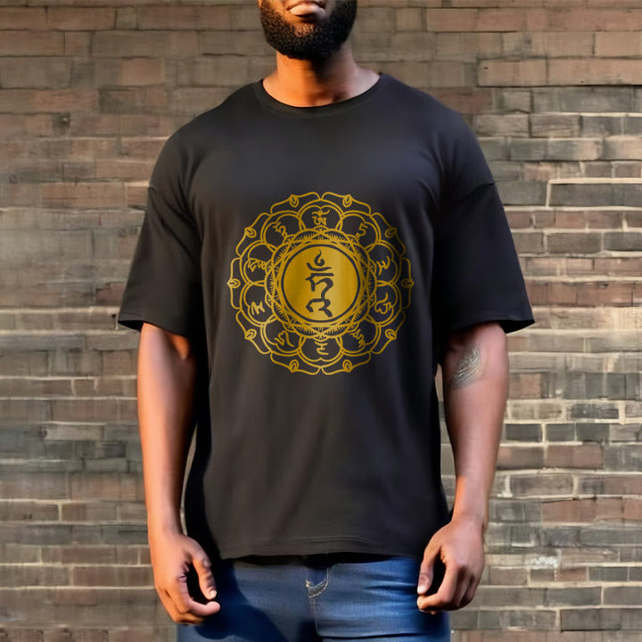 Camiseta de algodón con estampado de Vishuddha y símbolo de zumbido de Buddha Stones - image 7