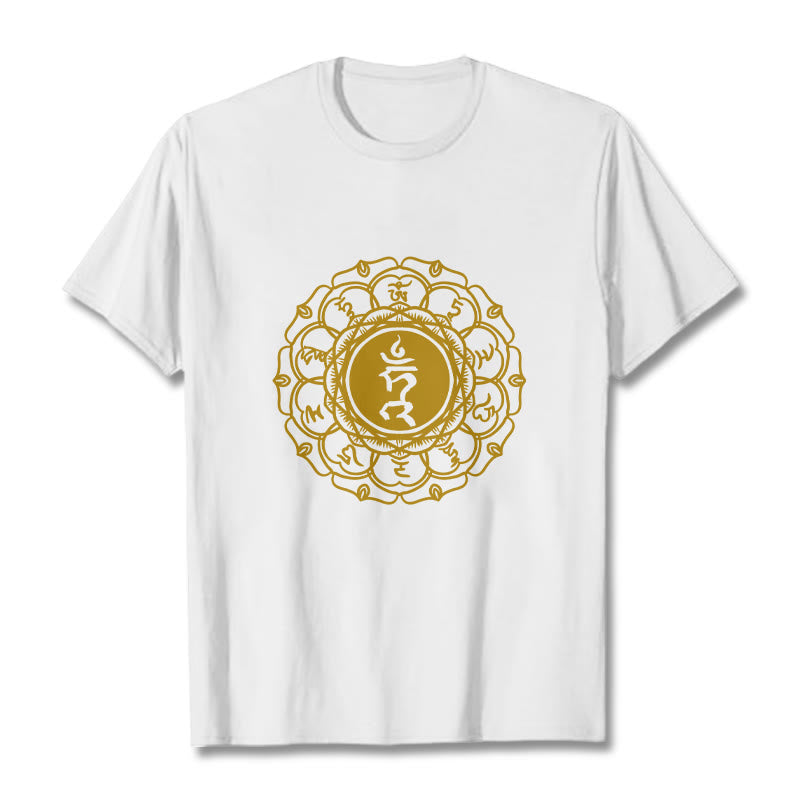 Camiseta de algodón con estampado de Vishuddha y símbolo de zumbido de Buddha Stones - Blanco - 2XL - image 1