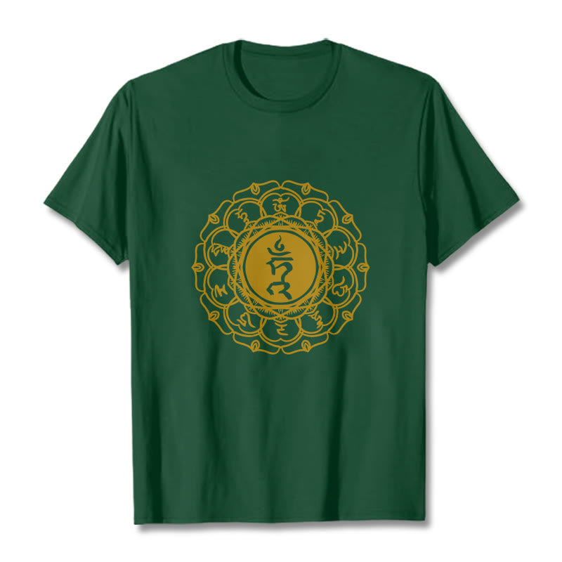 Camiseta de algodón con estampado de Vishuddha y símbolo de zumbido de Buddha Stones - Verde bosque - 2XL - image 11
