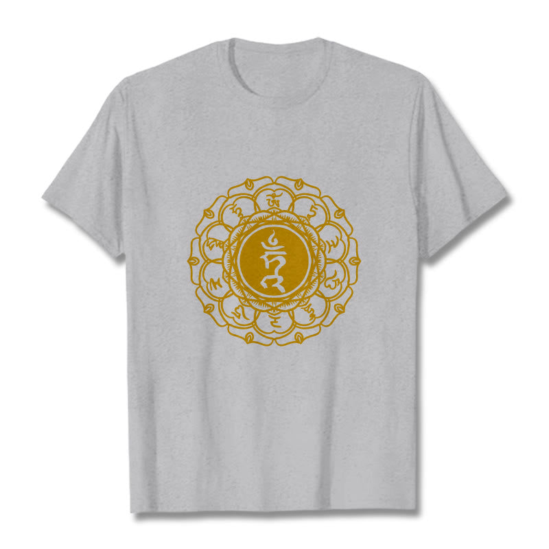 Camiseta de algodón con estampado de Vishuddha y símbolo de zumbido de Buddha Stones - Gris claro - 2XL - image 20