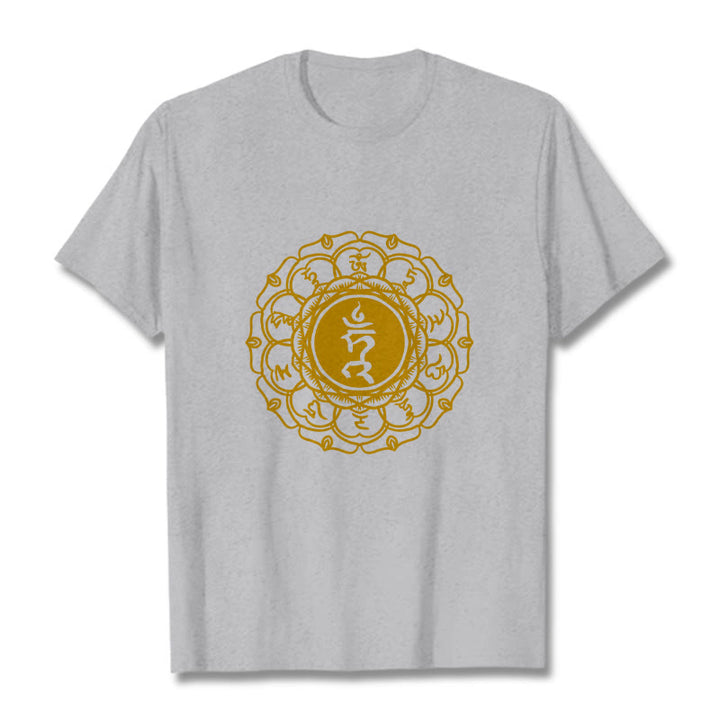 Camiseta de algodón con estampado de Vishuddha y símbolo de zumbido de Buddha Stones - Gris claro - 2XL - image 20