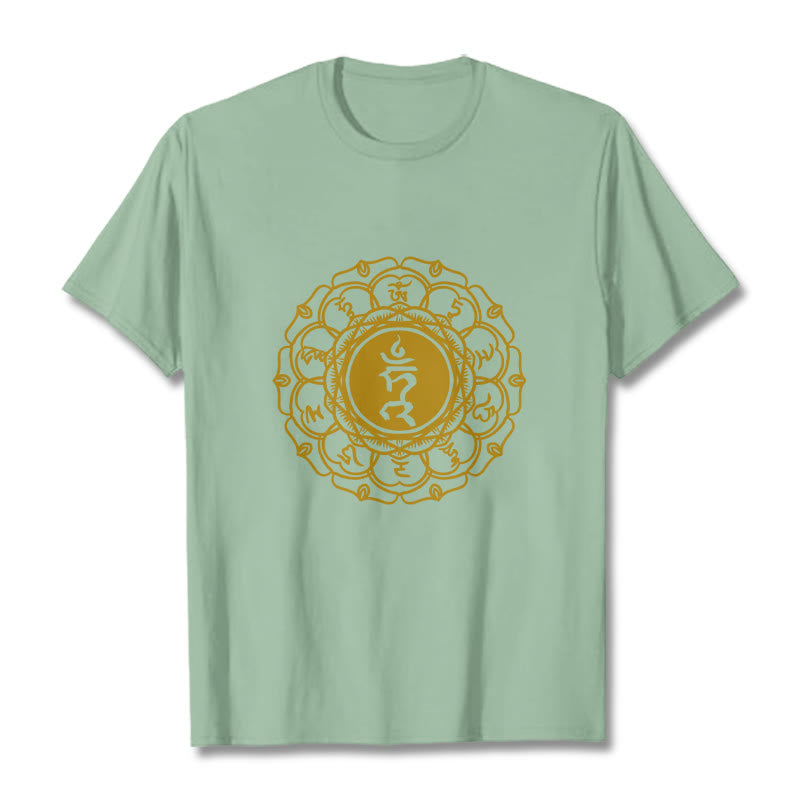 Camiseta de algodón con estampado de Vishuddha y símbolo de zumbido de Buddha Stones - Verde pálido - 2XL - image 15