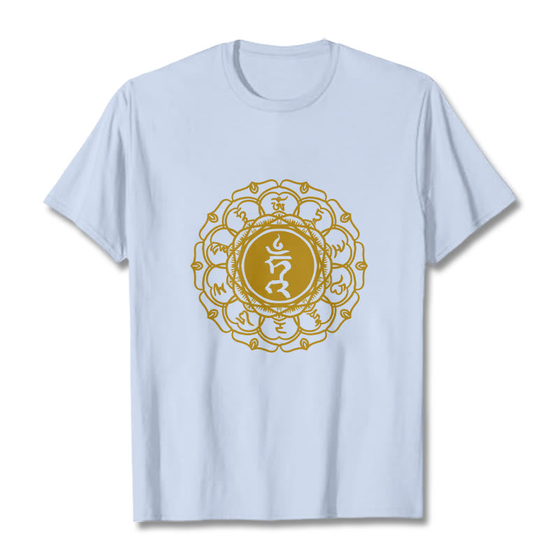 Camiseta de algodón con estampado de Vishuddha y símbolo de zumbido de Buddha Stones - Cian claro - 2XL - image 19
