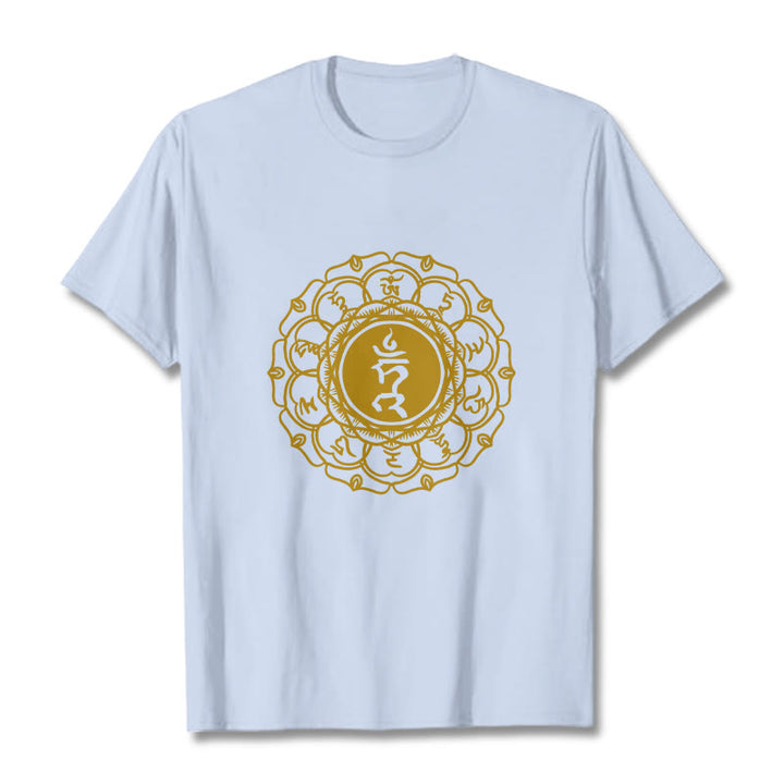 Camiseta de algodón con estampado de Vishuddha y símbolo de zumbido de Buddha Stones - Cian claro - 2XL - image 19