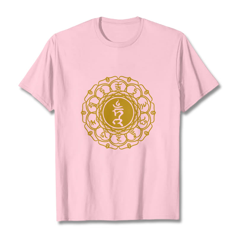 Camiseta de algodón con estampado de Vishuddha y símbolo de zumbido de Buddha Stones - Rosa claro - 2XL - image 13