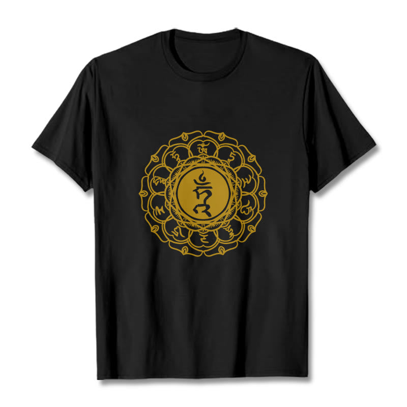 Camiseta de algodón con estampado de Vishuddha y símbolo de zumbido de Buddha Stones - Negro - 2XL - image 5