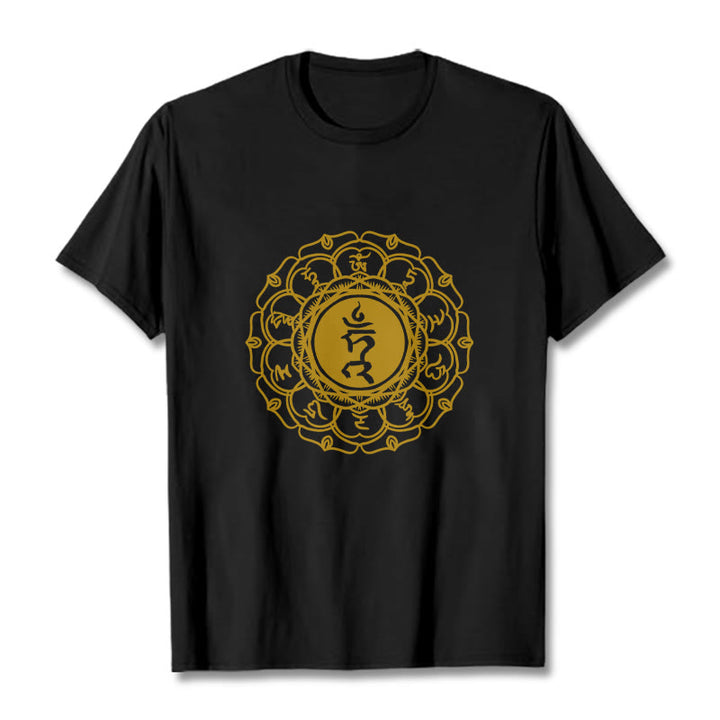 Camiseta de algodón con estampado de Vishuddha y símbolo de zumbido de Buddha Stones - Negro - 2XL - image 5