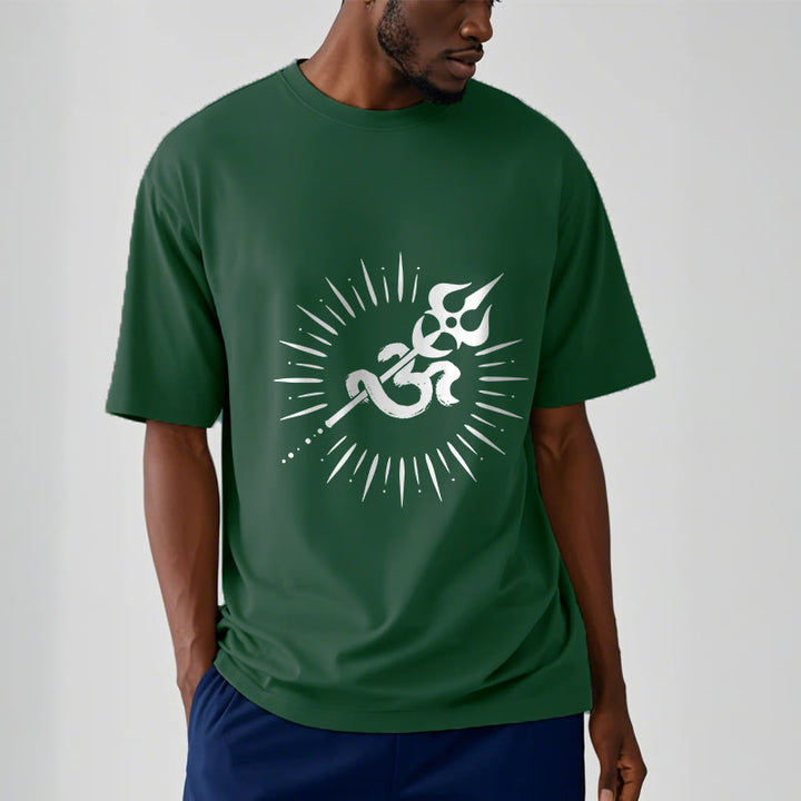 Camiseta informal de algodón con diseño de líneas radiantes y símbolo Om de Buddha Stones y tridente - image 12