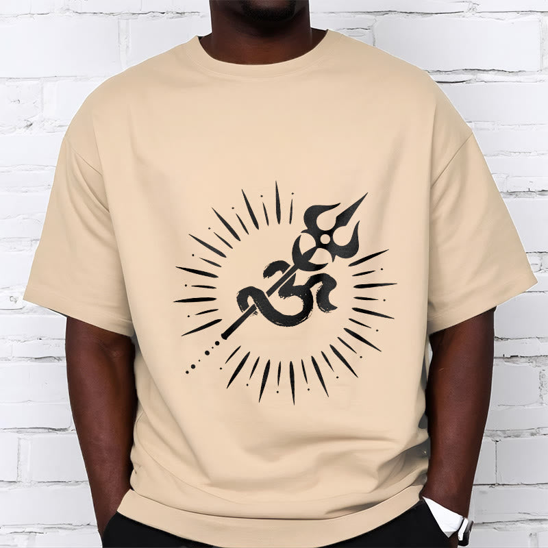 Camiseta informal de algodón con diseño de líneas radiantes y símbolo Om de Buddha Stones y tridente - image 10