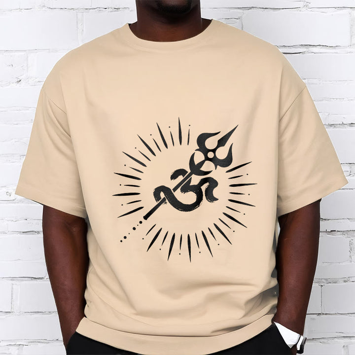 Camiseta informal de algodón con diseño de líneas radiantes y símbolo Om de Buddha Stones y tridente - image 10