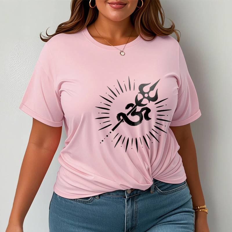 Camiseta informal de algodón con diseño de líneas radiantes y símbolo Om de Buddha Stones y tridente - image 14