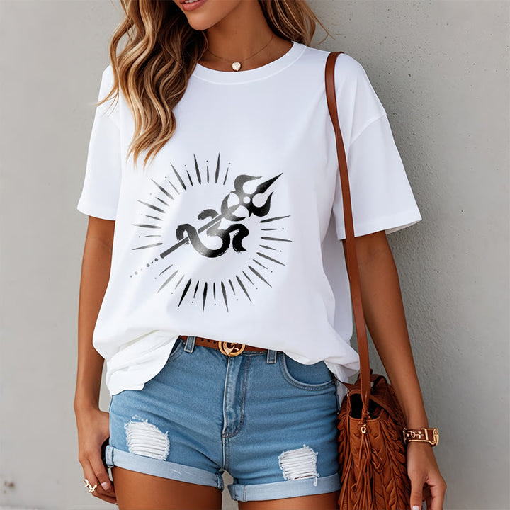 Camiseta informal de algodón con diseño de líneas radiantes y símbolo Om de Buddha Stones y tridente - image 8
