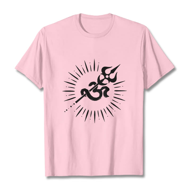 Camiseta informal de algodón con diseño de líneas radiantes y símbolo Om de Buddha Stones y tridente - Rosa claro - 2XL - image 13
