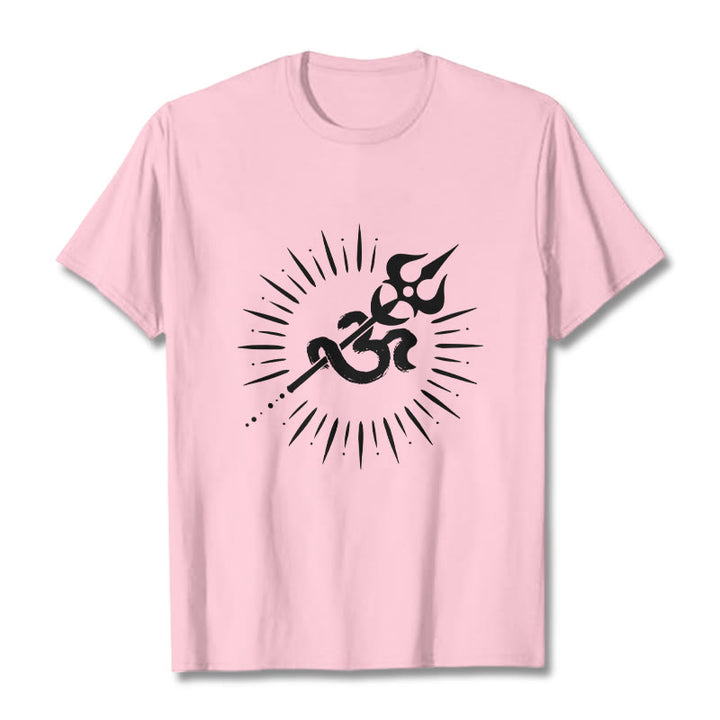 Camiseta informal de algodón con diseño de líneas radiantes y símbolo Om de Buddha Stones y tridente - Rosa claro - 2XL - image 13