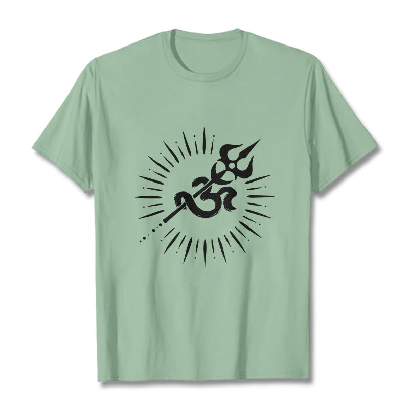Camiseta informal de algodón con diseño de líneas radiantes y símbolo Om de Buddha Stones y tridente - Verde pálido - 2XL - image 15