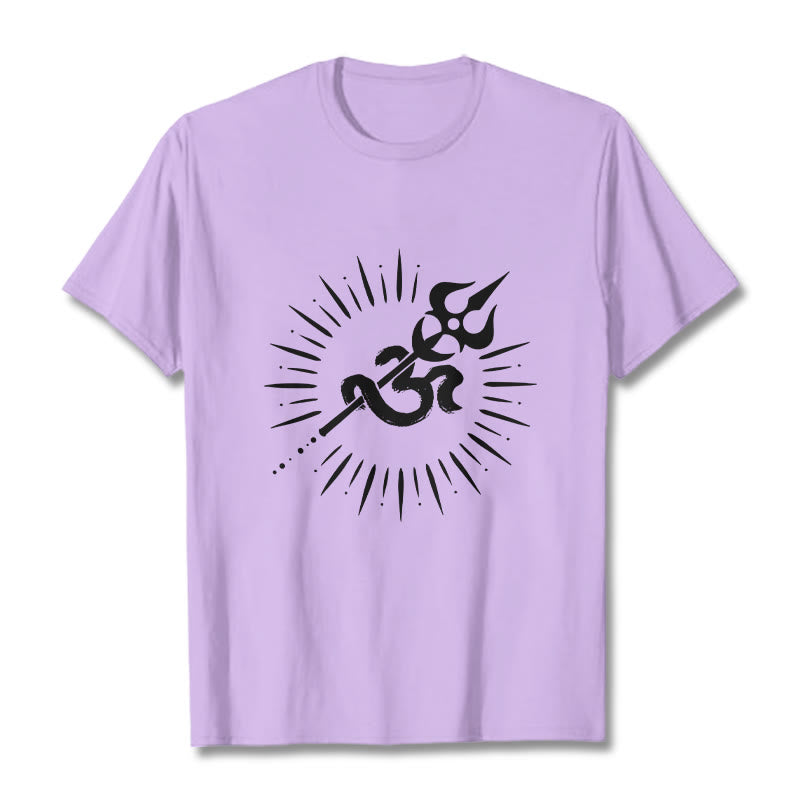 Camiseta informal de algodón con diseño de líneas radiantes y símbolo Om de Buddha Stones y tridente - Ciruela - 2XL - image 17