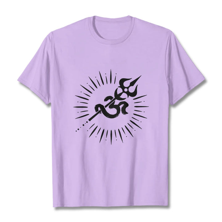 Camiseta informal de algodón con diseño de líneas radiantes y símbolo Om de Buddha Stones y tridente - Ciruela - 2XL - image 17