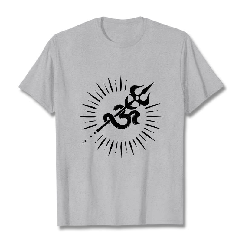 Camiseta informal de algodón con diseño de líneas radiantes y símbolo Om de Buddha Stones y tridente - Gris claro - 2XL - image 20