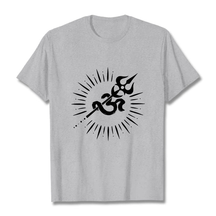 Camiseta informal de algodón con diseño de líneas radiantes y símbolo Om de Buddha Stones y tridente - Gris claro - 2XL - image 20