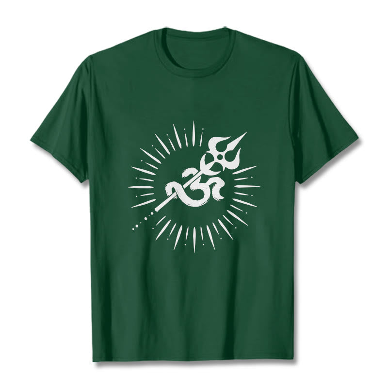 Camiseta informal de algodón con diseño de líneas radiantes y símbolo Om de Buddha Stones y tridente - Verde bosque - 2XL - image 11