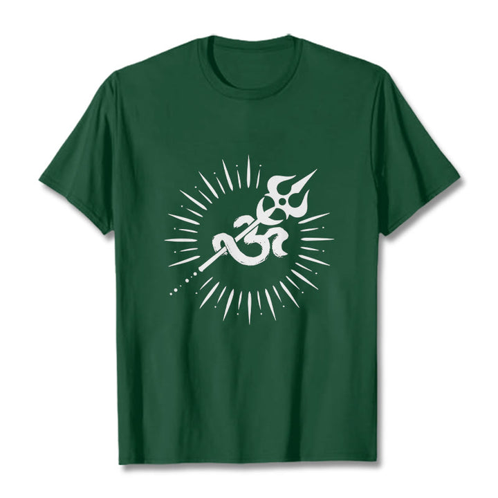 Camiseta informal de algodón con diseño de líneas radiantes y símbolo Om de Buddha Stones y tridente - Verde bosque - 2XL - image 11