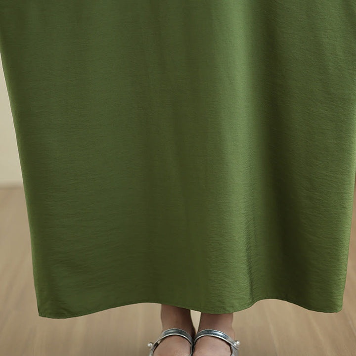 Vestido largo de algodón y lino de manga larga, estilo retro informal, color liso, con estampado de Buddha Stones y bolsillos. - image 11