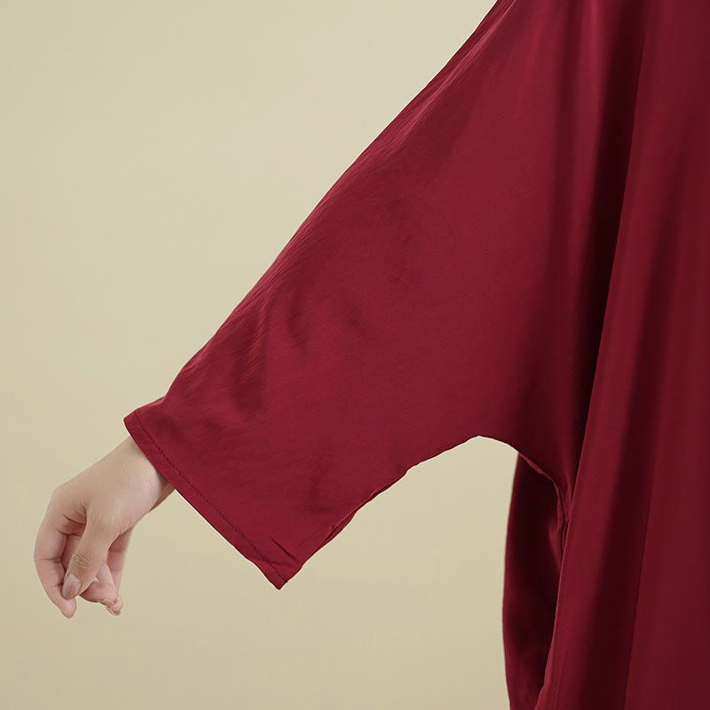 Vestido largo de lino y algodón de manga larga, estilo retro, informal, de color liso, con bolsillos y estampado de Buddha Stones - image 34