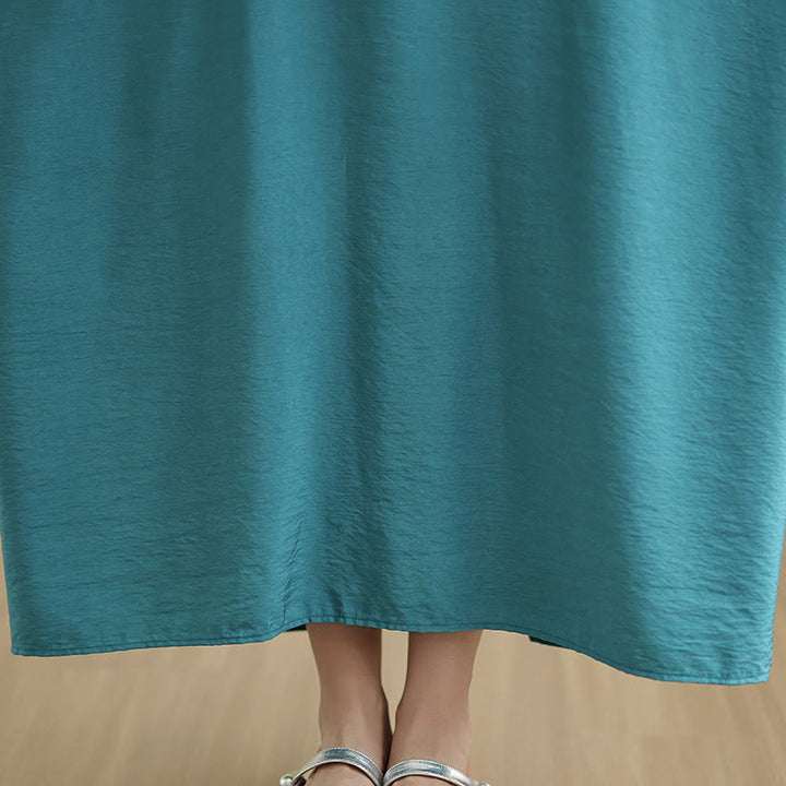 Vestido largo de lino y algodón de manga larga, estilo retro, informal, de color liso, con bolsillos y estampado de Buddha Stones - image 24