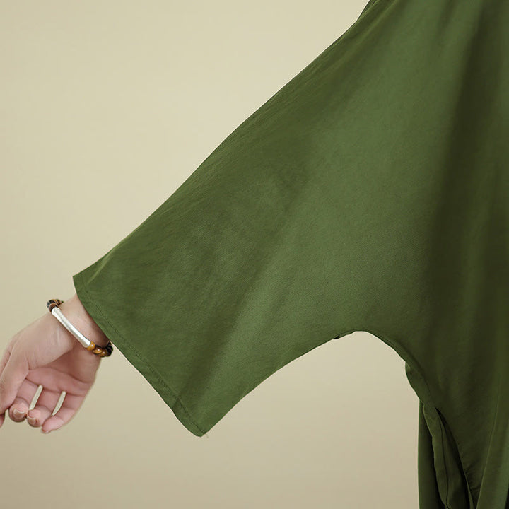 Vestido largo de lino y algodón de manga larga, estilo retro, informal, de color liso, con bolsillos y estampado de Buddha Stones - image 10