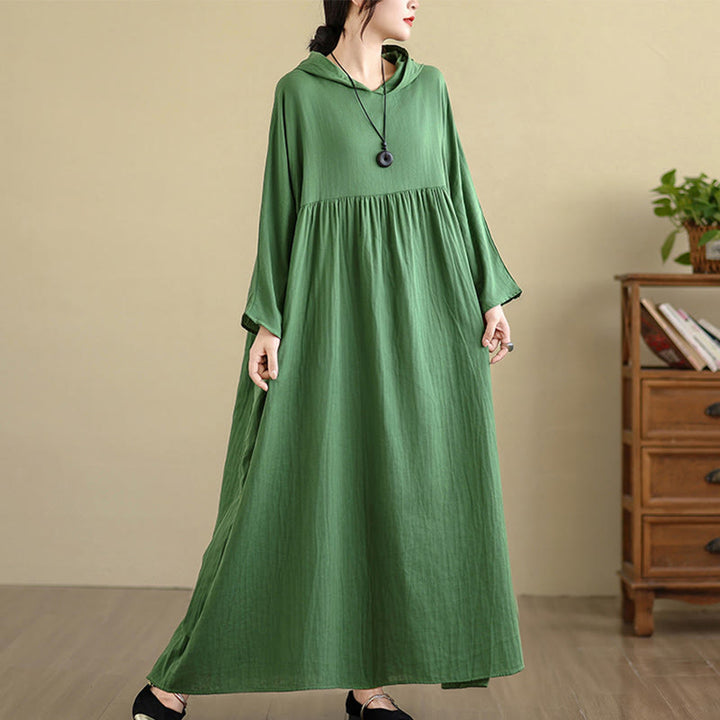 Vestido midi de lino y algodón de manga larga con capucha y bolsillos de Buddha Stones Fall - image 25