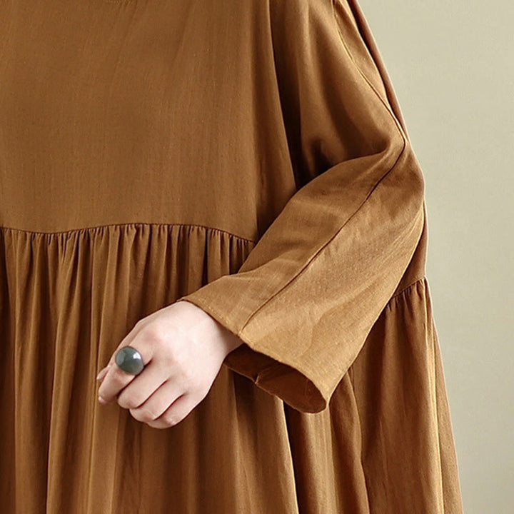 Vestido midi de lino y algodón de manga larga con capucha y bolsillos de Buddha Stones Fall - image 11